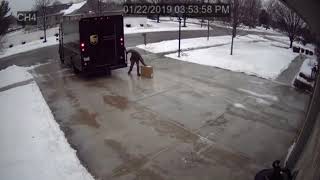 UPS Delivery Guy Perfect Shot to Customer on Icy Driveway