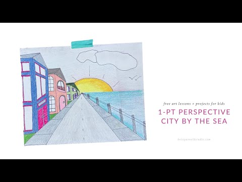 Draw One Point Perspective // A City by the Sea // Art Lesson and Project for Kids
