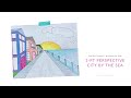 Draw One Point Perspective // A City by the Sea // Art Lesson and Project for Kids