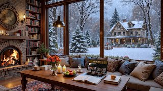 Tranquil Winter Coffee Shop ❄️ Gentle Jazz Piano & Fireplace Sounds for Study & Work