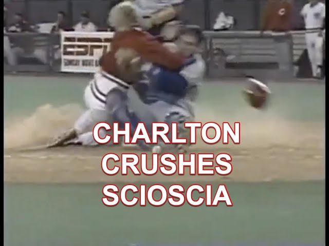 Relief Pitcher Norm Charlton crushes Mike Scioscia at the plate, a breakdown