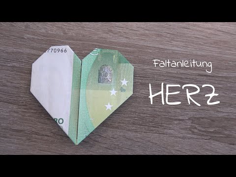 How to fold money into a heart, craft money gifts, folding instructions for a 100 Euro banknote i...