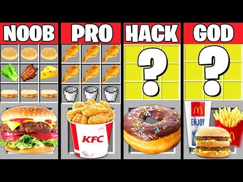 Minecraft Battle: FAST FOOD CRAFTING CHALLENGE - NOOB vs PRO vs HACKER vs GOD ~ Minecraft Animation