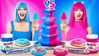 Pink Food vs Blue Food Challenge | Eating Only One Color Food 24 HRS! Mukbang by RATATA