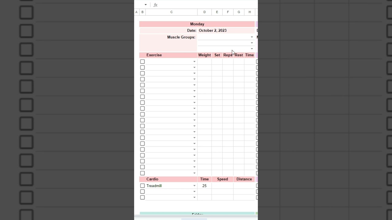 Workout Planner Spreadsheet for Google Sheets and Excel #shorts #workout