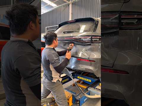 Full clip: Reshaping and replacing the rear panel. #carrepair #automobile #mechanic