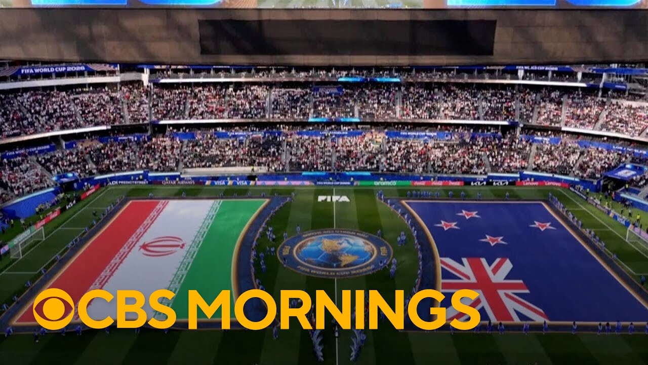 Protesters gather outside Iran's first 2026 World Cup match