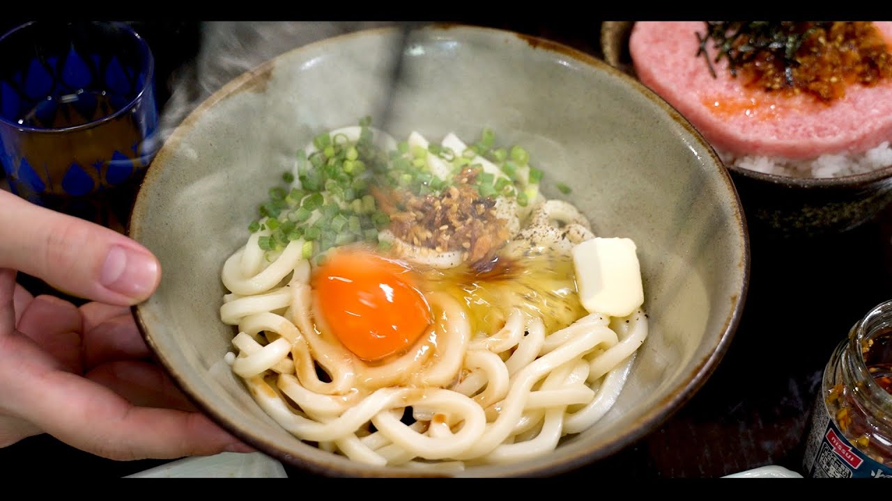食べるラー油かまバターうどん & ネギトロ丼