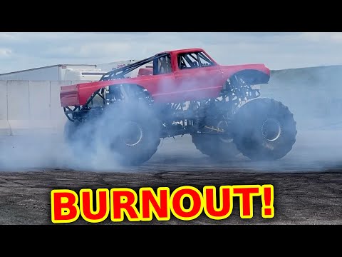 Monster Truck Burnout on $12,000 Tires