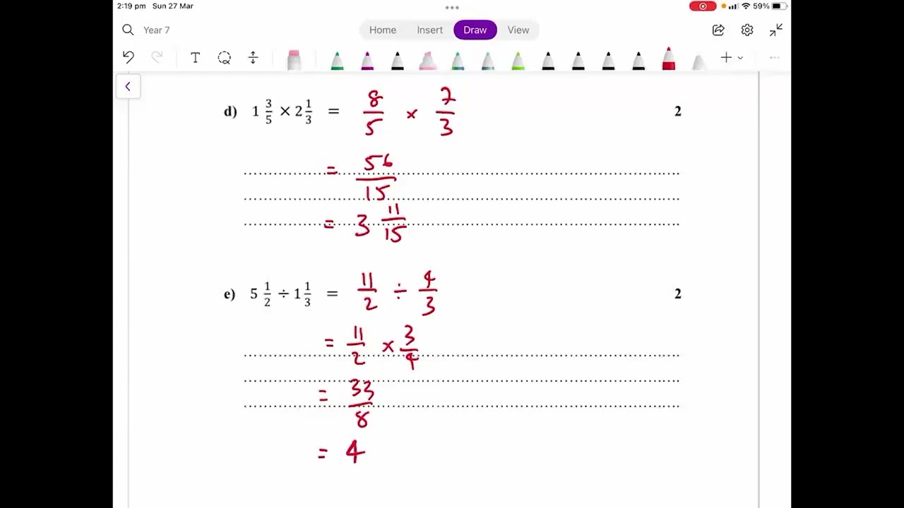 2022 Year 7 Fractions Topic Test