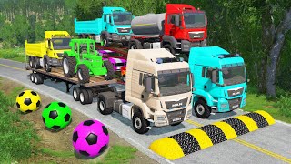 Flatbed Truck Mcqueen | Transportation with Truck - Pothole vs Car #36 - BeamNG.Drive