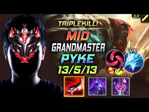GrandMaster Pyke MID vs Anivia - 천상계 장인 미드 파이크 템트리 룬 드락 칼날비 パイク Пайк 血港鬼影 派克 - LOL KR 11.11