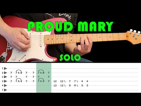 PROUD MARY - Guitar lesson - Guitar solo with tabs (fast & slow) - CCR Video