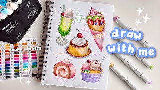 draw with me 🍭 desserts food illustration 🍧 using ohuhu honolulu s markers, fineliners 🍨 journaling