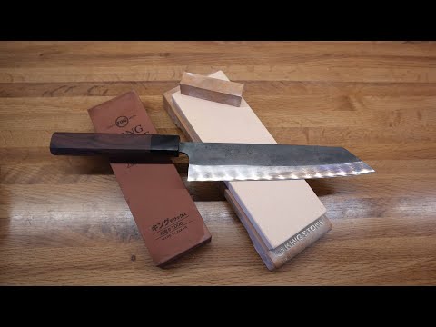Whetstone sharpening, King deluxe 1000 and king gold 8000 on a carbon steel blade