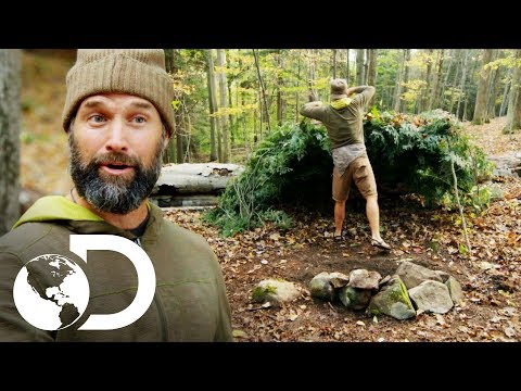 Matt builds a shelter out of a tree trunk! | Double Challenge | Discovery Brazil