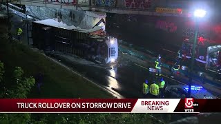 Truck rollover blocks traffic on Storrow Drive