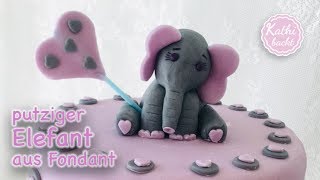 Elefant modellieren aus Fondant / Tutorial how to make a fondant baby elephant - Kathi-Backt.de