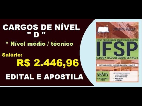 Edital Apostila Concurso IFSP SP 2019 Cargos Nível D ( Médio / técnico )