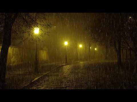 Entspannender Regen für tiefe Schlaf - schlafen Sie sofort mit starkem Regen im Park bei Nacht