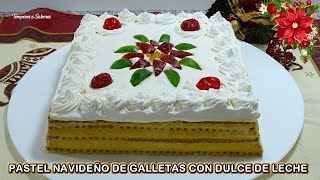 PASTEL NAVIDEÑO DE GALLETA CON DULCE DE LECHE SIN COCINAR NADA SOLO 5 INGREDIENTES DELICIOSO Y FÁCIL