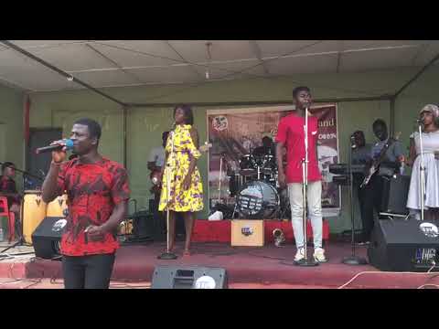 Ejura gospel ministers on stage with UP-2 dance band at Ejura