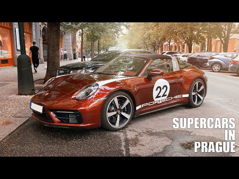 Supercars in Prague vol.16| Revs, acceleration and camera flyby| 911 Targa, GLS600, Corvette