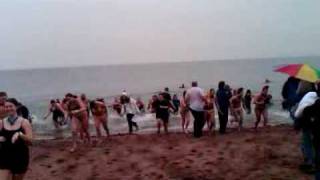 preview picture of video 'Amanda, Penguin Plunge for Special Olympics. East Haven Town Beach 12-5-09'