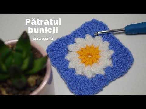 Cum crosetam patratul bunicii cu margarete | Crochet Daisy Granny square | Punct Popcorn Crosetat