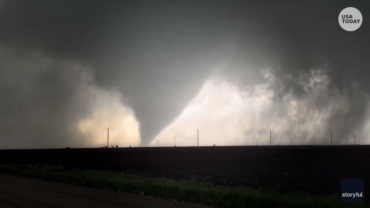 Oklahoma tornadoes in Enid and Braman caught on camera from airplane and the ground