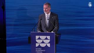 Su Majestad el Rey durante su intervención en la III edición del Foro Económico y Social del Mediterráneo