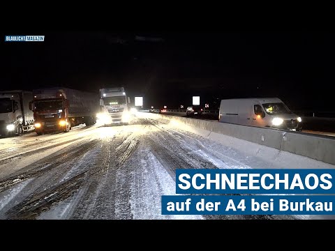 Schneechaos auf der A4 bei Burkau am 20. Januar 2022
