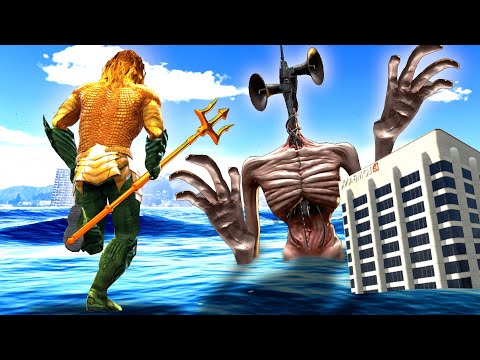 I ATTEMPTED To DESTROY SIREN HEAD As AQUAMAN (With A CRAZY TSUNAMI) - GTA 5 Mods Funny Gameplay