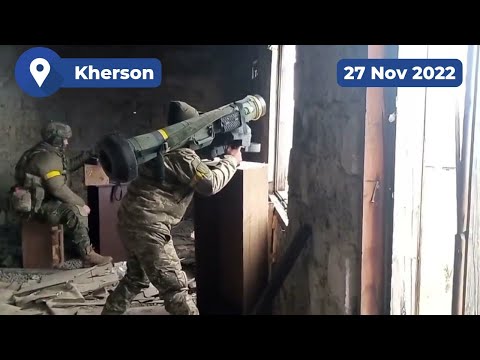 Ukrainian soldiers use FGM-148 Javelin to attack Russian vehicle in Antonovka 🇷🇺🏹🇺🇦