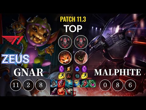 T1 Zeus Gnar vs Malphite Top - KR Patch 11.3