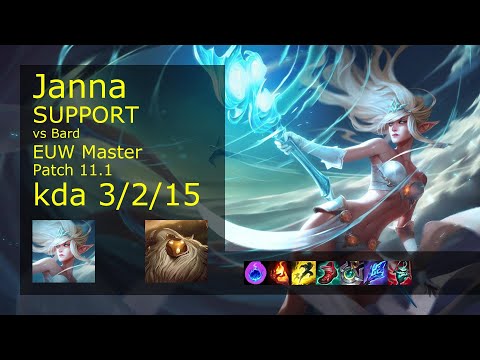 Janna Support vs Bard - EUW Master 3/2/15 Patch 11.1 Gameplay