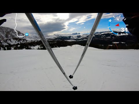 legendary 8: "bravo" piste, afternoon skiing in April, Val Gardena, Italy POV 4k