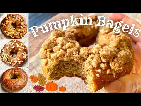 Pumpkin Spice Bagels 4 Ways | Easy New York Style Bagel Recipe | No Stand Mixer