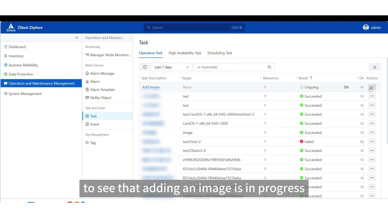 ZStack ZSphere Basic Product Features Tasks and Events