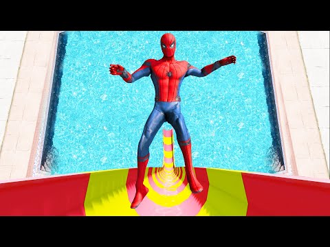 GTA 5 Spiderman Water Slides Jumps (Euphoria Physics/Ragdolls) #2