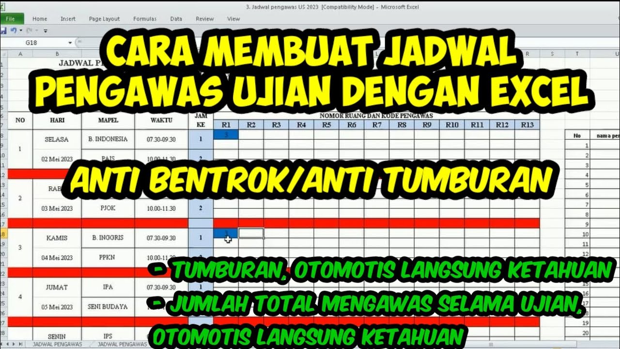 CARA MEMBUAT JADWAL PENGAWAS UJIAN DENGAN EXCEL AGAR TIDAK BENTROK ATAU TIDAK TUMBURAN ATAU TABRAKAN