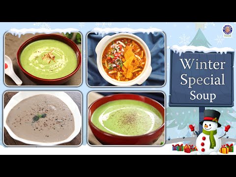 4 Best Winter Warm Soups Recipe | Broccoli Almond | Tomato | Creamy Green Peas | Creamy Mushroom
