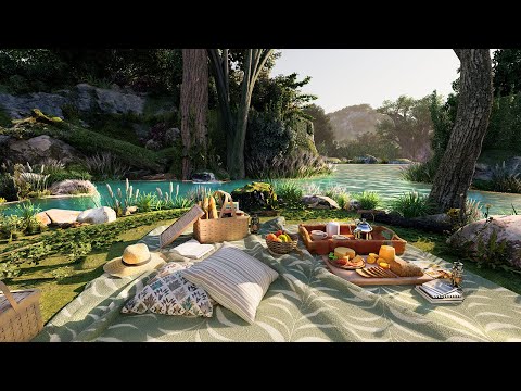 Summer Day Ambience 🌿🌞 Relaxing Lakeside Picnic On A Beautiful Sunny Day With Calming Nature Sounds.