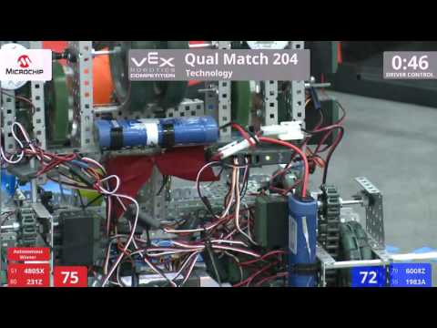VEX Worlds 2016 - VRC High School - Technology - Qual 204 (4805X 231Z) 172 vs 100 (6008Z 1983A)