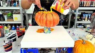 Pumpkin Pour! ~ Acrylic Pouring over Pumpkins + 4 Beautiful Paintings