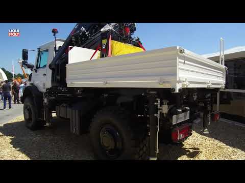 Onlinemotor Unimog U 5023 Hochgeländegängig mit HIAB 19Meter Kran auf der Demopark 2019