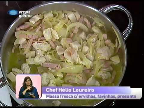 Receita: Massa fresca com ervilhas, favinhas e presunto -- Praça da Alegria