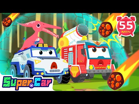 Super Cars Save the Dinosaurs! 🦖🚓🚒| Police Car & Fire Truck Adventures | Kids Cartoons & Car Songs