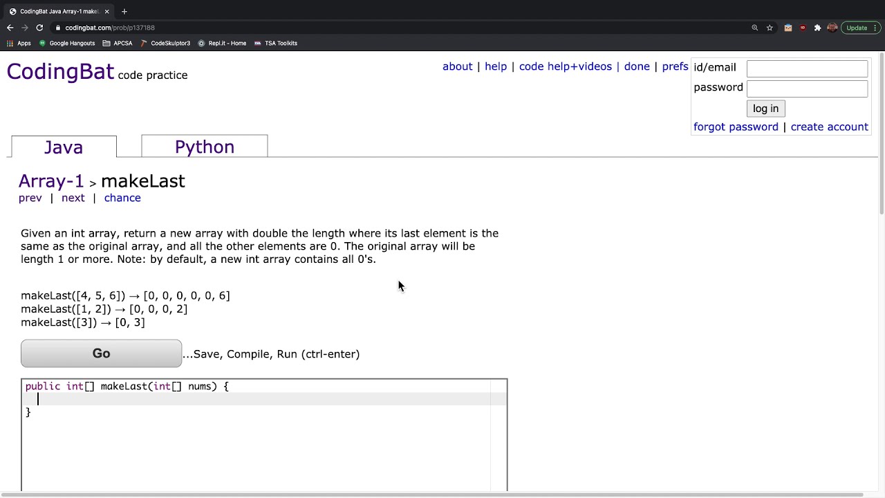 CodingBat Array 1 makeLast