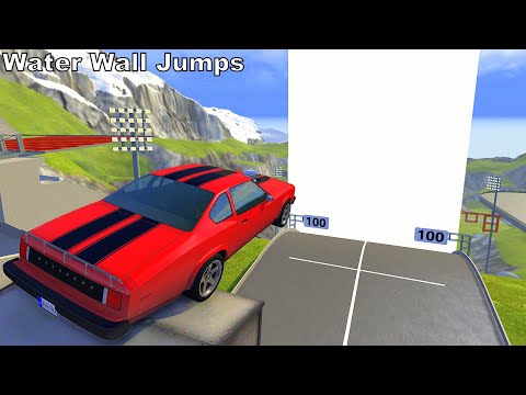 High Speed Jumps & Crashes Into White Slime Water Wall - BeamNG Drive Epic Jump Crashes